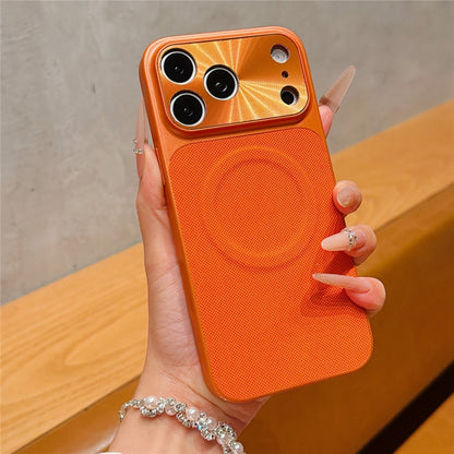 For iPhone 17 Pro Max Magnetic Case Ring Kickstand Tech Fabric Coated PC + TPU Phone Back Cover with Tempered Glass Screen Protector