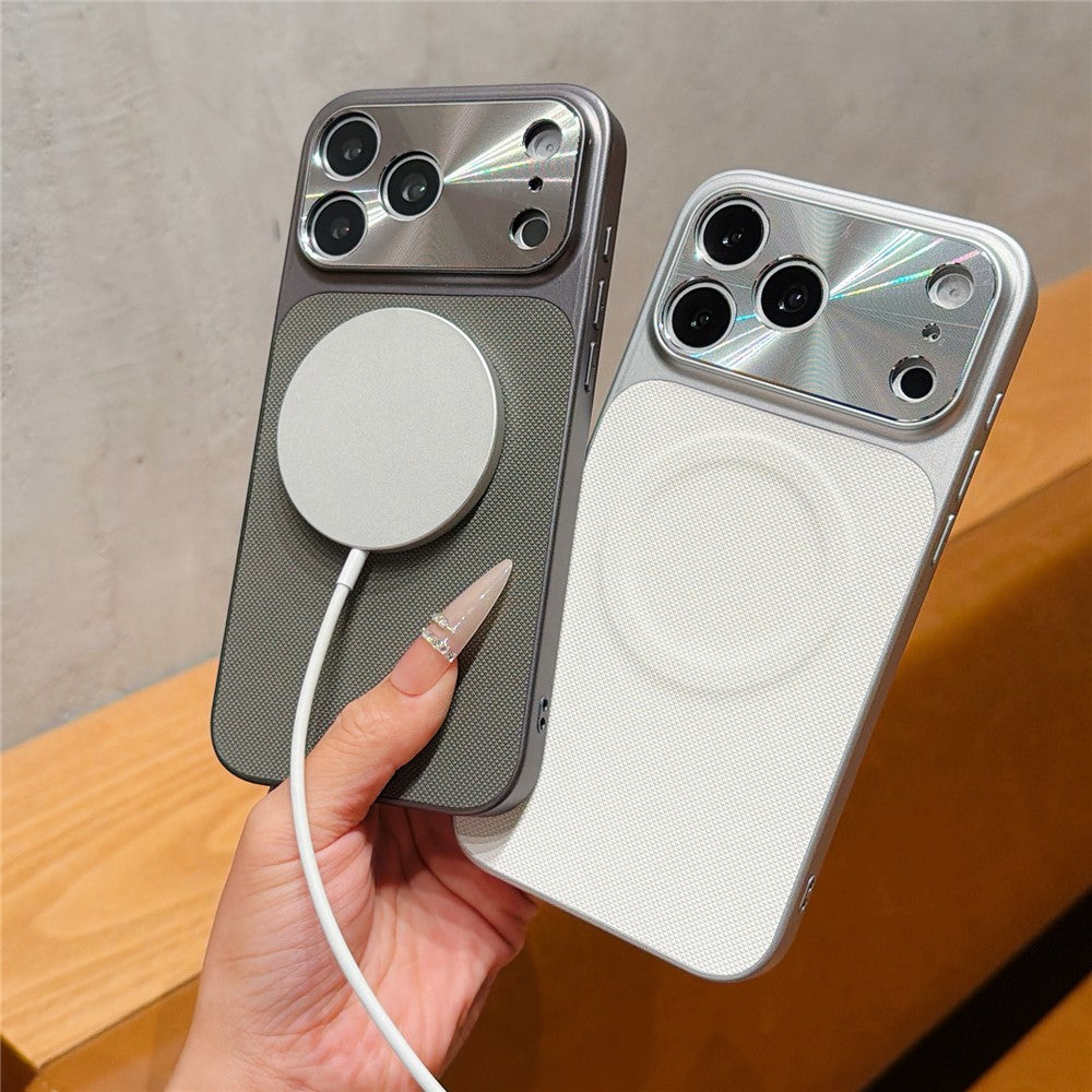 For iPhone 17 Pro Max Magnetic Case Ring Kickstand Tech Fabric Coated PC + TPU Phone Back Cover with Tempered Glass Screen Protector