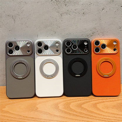 For iPhone 17 Pro Max Magnetic Case Ring Kickstand Tech Fabric Coated PC + TPU Phone Back Cover with Tempered Glass Screen Protector