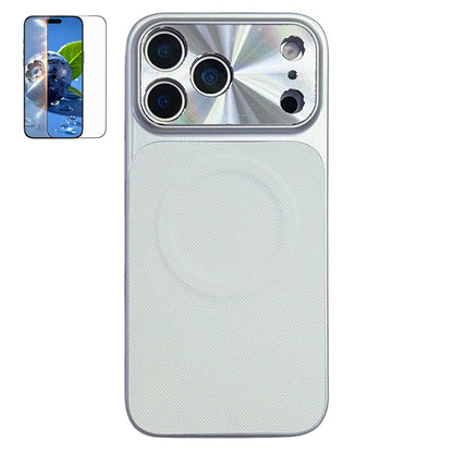 For iPhone 17 Pro Max Magnetic Case Ring Kickstand Tech Fabric Coated PC + TPU Phone Back Cover with Tempered Glass Screen Protector