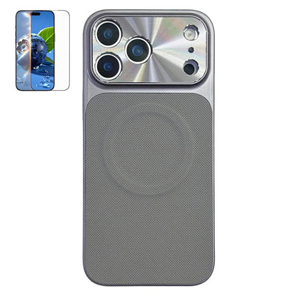For iPhone 17 Pro Max Magnetic Case Ring Kickstand Tech Fabric Coated PC + TPU Phone Back Cover with Tempered Glass Screen Protector