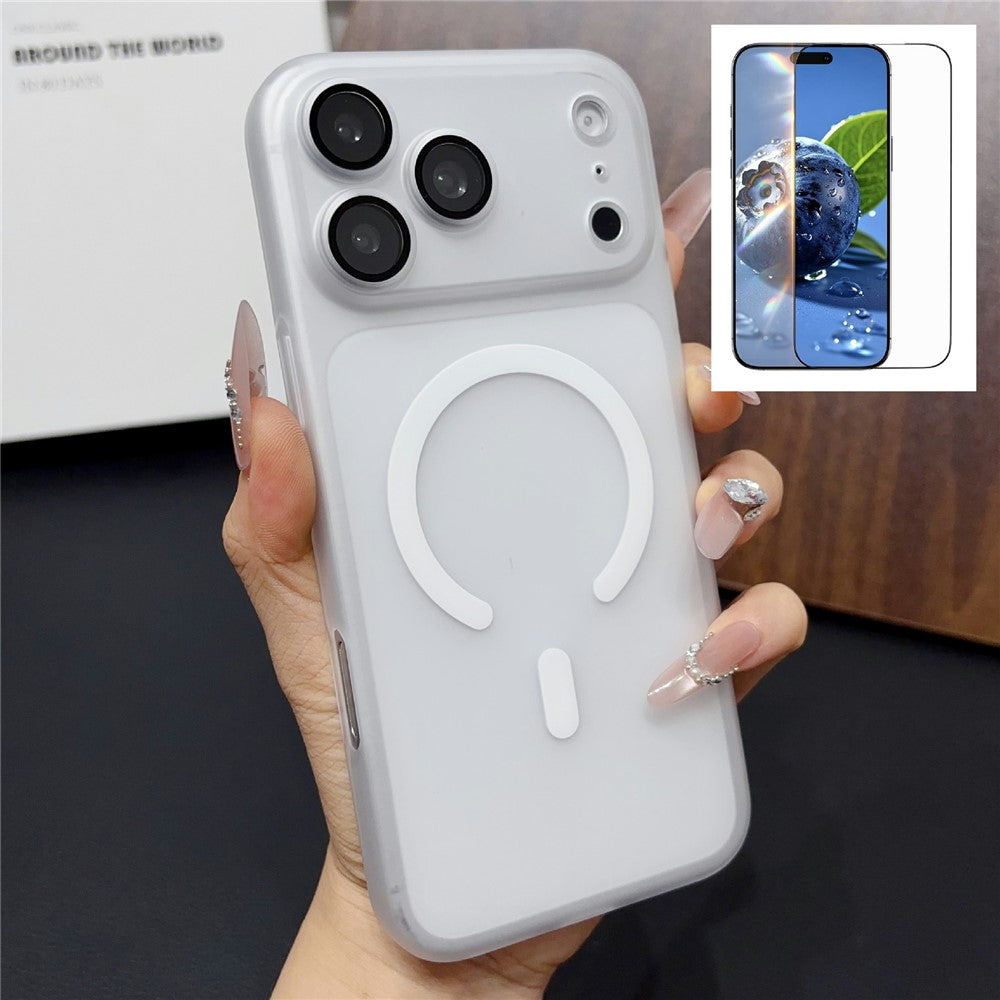 For iPhone 17 Pro Max Magnetic Case with Camera Lens Protector Matte PC Shockproof Phone Cover + Tempered Glass Screen Protector