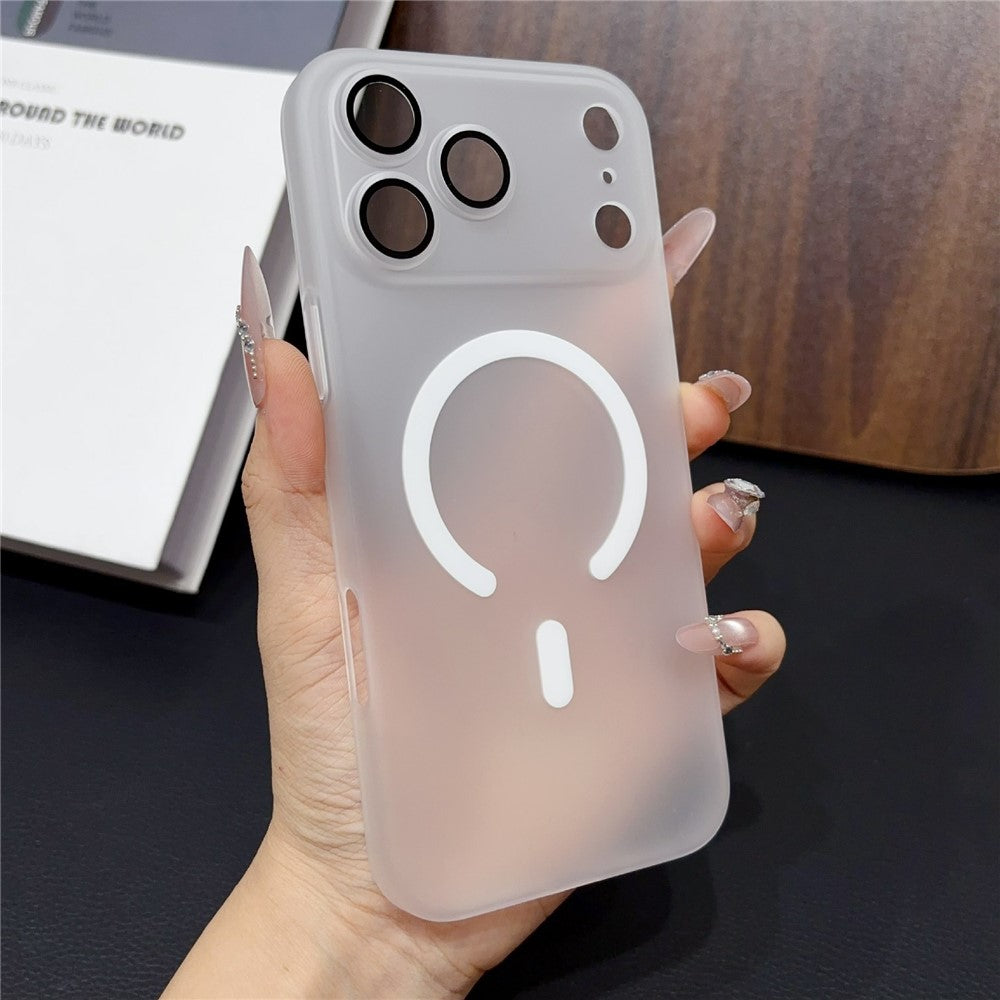 For iPhone 17 Pro Max Magnetic Case with Camera Lens Protector Matte PC Shockproof Phone Cover + Tempered Glass Screen Protector