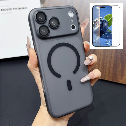 For iPhone 17 Pro Max Magnetic Case with Camera Lens Protector Matte PC Shockproof Phone Cover + Tempered Glass Screen Protector