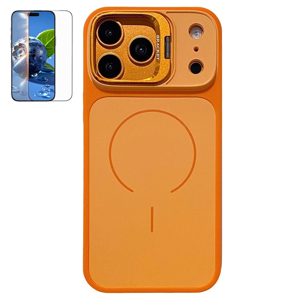 For iPhone 17 Pro Max Magnetic Case Hidden Camera Kickstand PC + TPU Phone Cover with Tempered Glass Screen Protector
