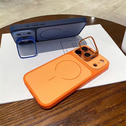 For iPhone 17 Pro Max Magnetic Case Hidden Camera Kickstand PC + TPU Phone Cover with Tempered Glass Screen Protector