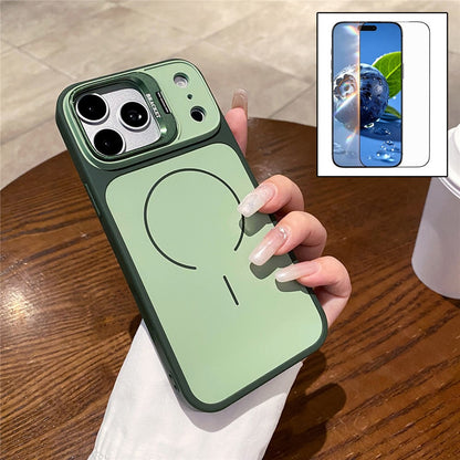 For iPhone 17 Pro Max Magnetic Case Hidden Camera Kickstand PC + TPU Phone Cover with Tempered Glass Screen Protector
