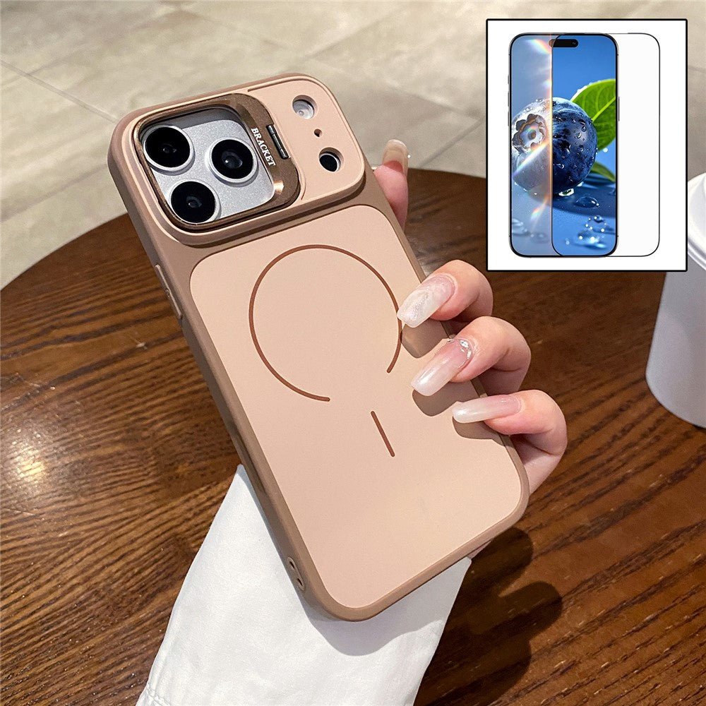 For iPhone 17 Pro Max Magnetic Case Hidden Camera Kickstand PC + TPU Phone Cover with Tempered Glass Screen Protector