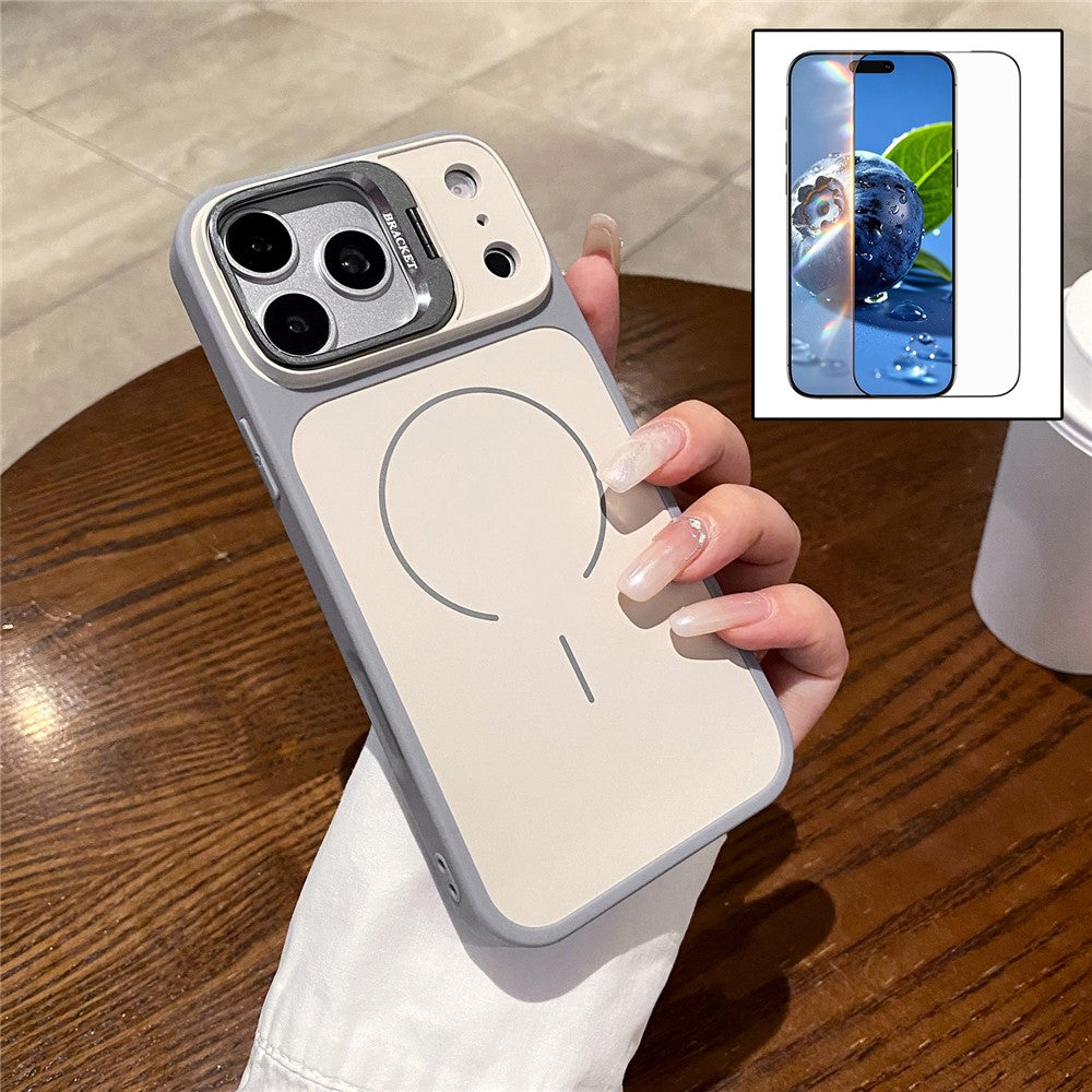 For iPhone 17 Pro Max Magnetic Case Hidden Camera Kickstand PC + TPU Phone Cover with Tempered Glass Screen Protector
