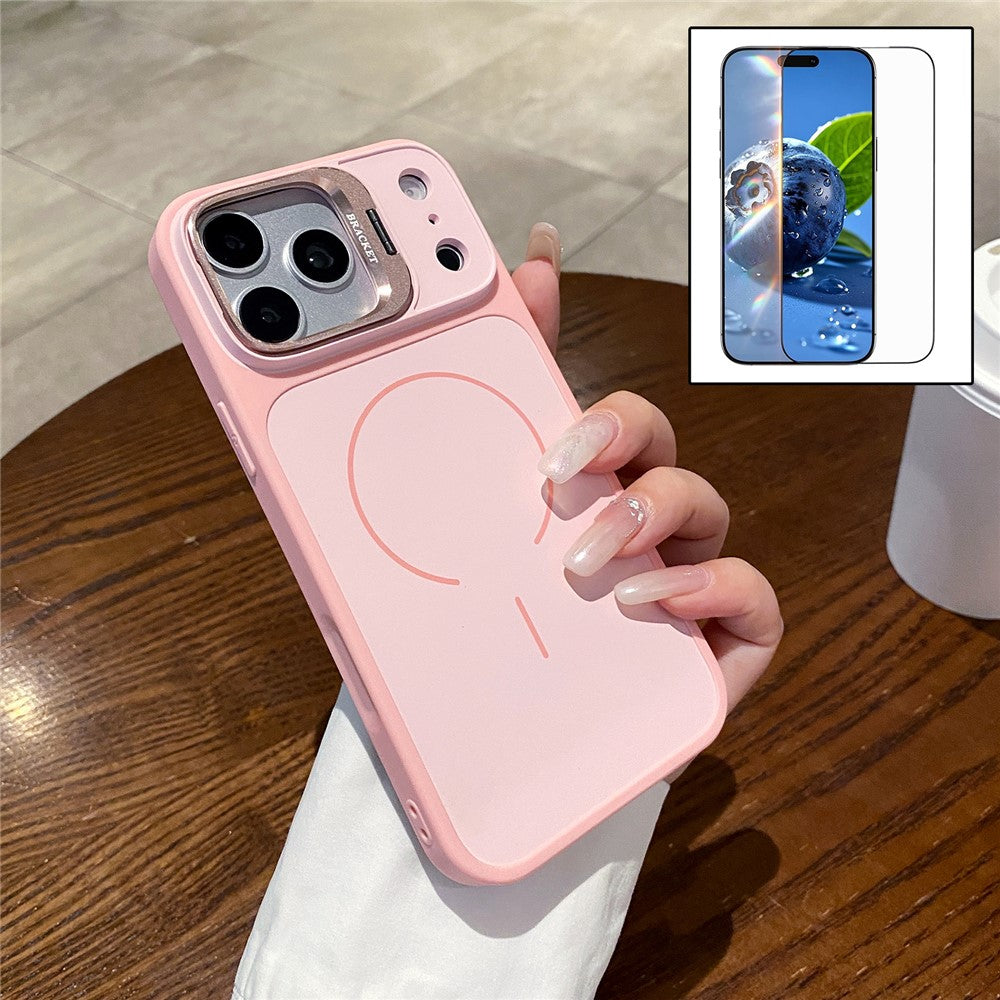 For iPhone 17 Pro Max Magnetic Case Hidden Camera Kickstand PC + TPU Phone Cover with Tempered Glass Screen Protector