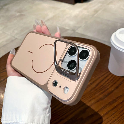 For iPhone 17 Pro Magnetic Case Hidden Camera Kickstand PC + TPU Phone Cover with Tempered Glass Screen Protector