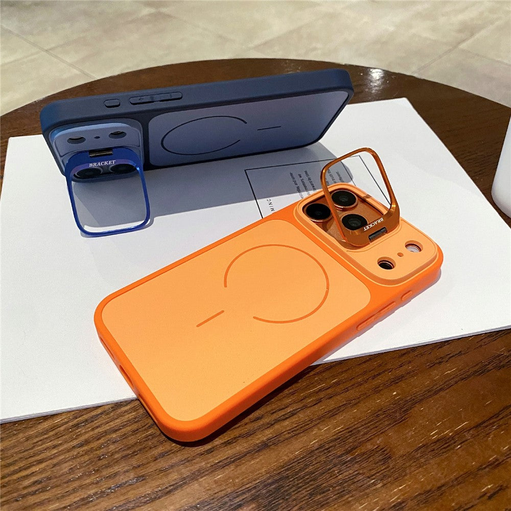 For iPhone 17 Pro Magnetic Case Hidden Camera Kickstand PC + TPU Phone Cover with Tempered Glass Screen Protector