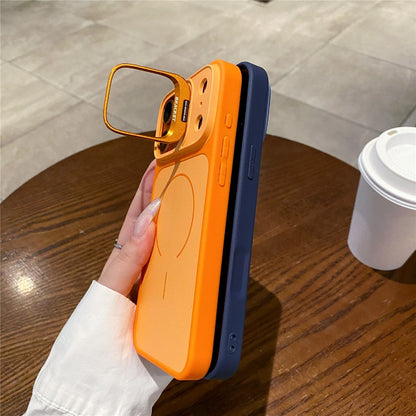 For iPhone 17 Pro Magnetic Case Hidden Camera Kickstand PC + TPU Phone Cover with Tempered Glass Screen Protector