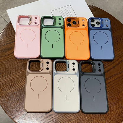 For iPhone 17 Pro Magnetic Case Hidden Camera Kickstand PC + TPU Phone Cover with Tempered Glass Screen Protector