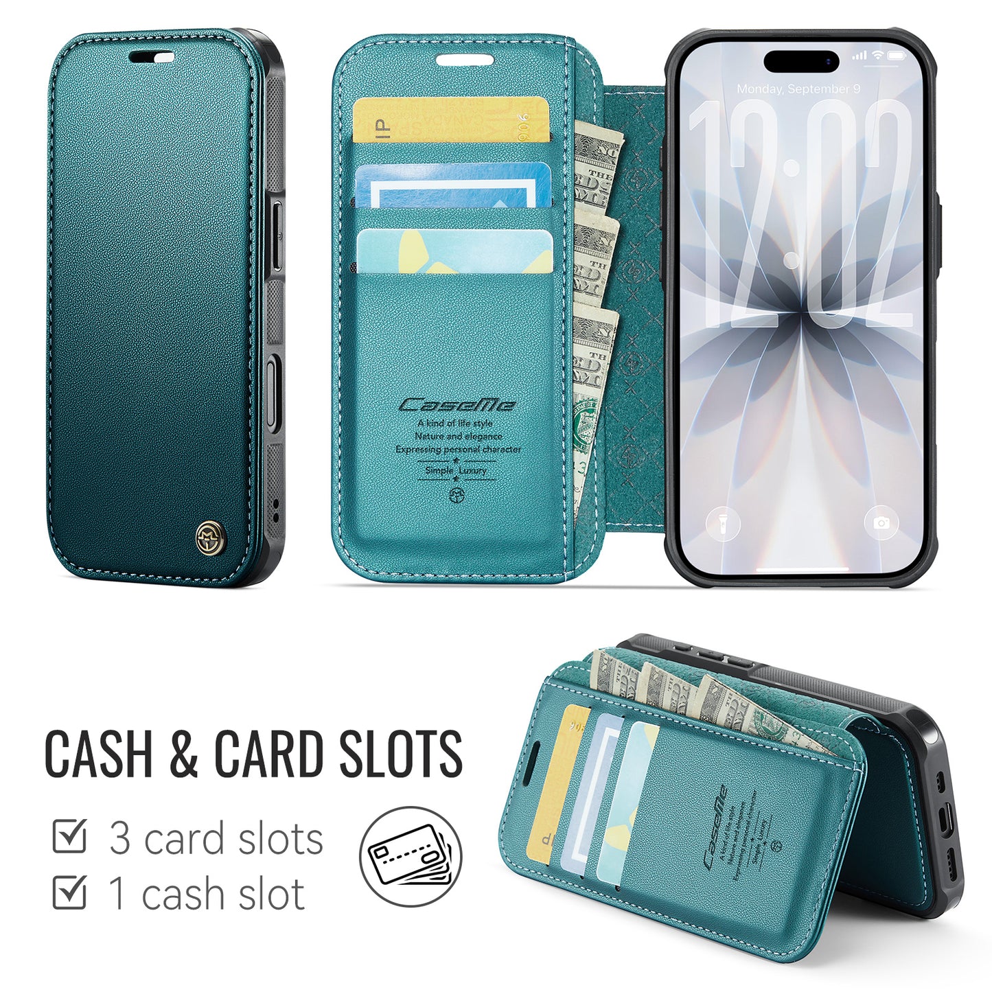 CASEME for iPhone 16 Case  053  Magnetic RFID Blocking Wallet Flip Leather Phone Cover