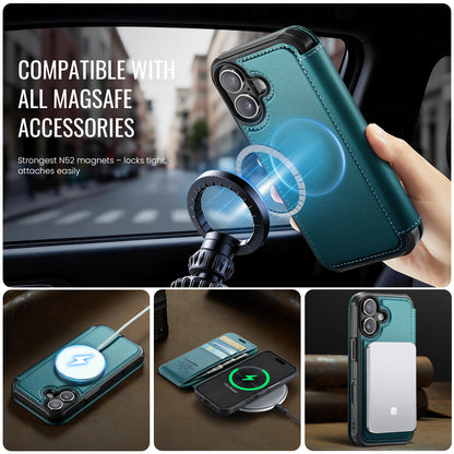 CASEME for iPhone 16 Case  053  Magnetic RFID Blocking Wallet Flip Leather Phone Cover