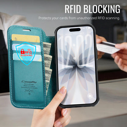 CASEME for iPhone 16 Case  053  Magnetic RFID Blocking Wallet Flip Leather Phone Cover