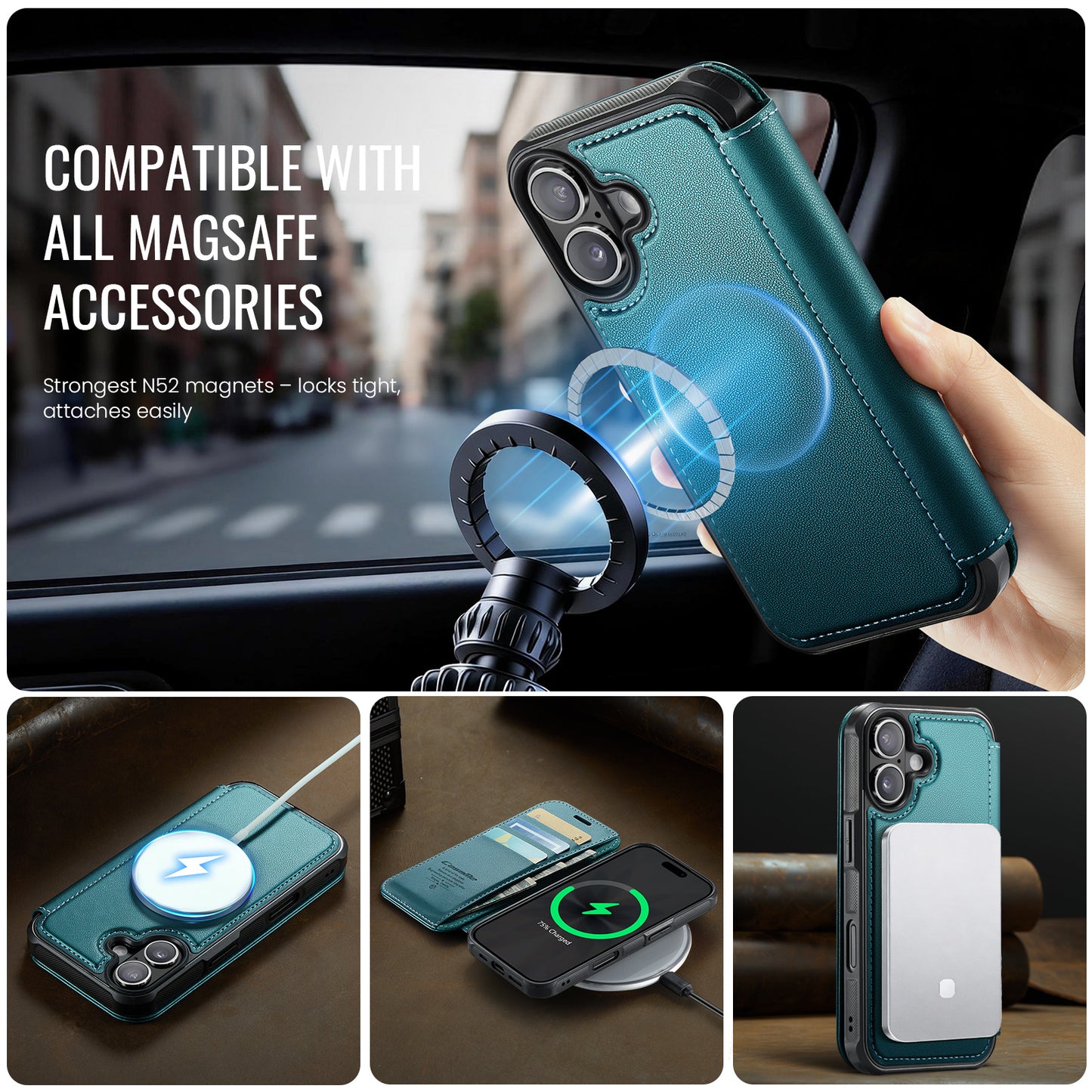 CASEME for iPhone 17 Case  053  Magnetic RFID Blocking Wallet Flip Leather Phone Cover