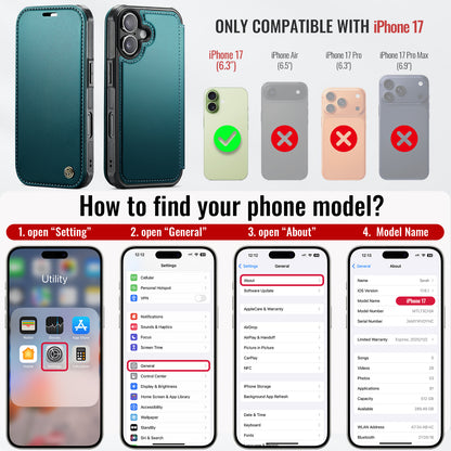 CASEME for iPhone 17 Case  053  Magnetic RFID Blocking Wallet Flip Leather Phone Cover