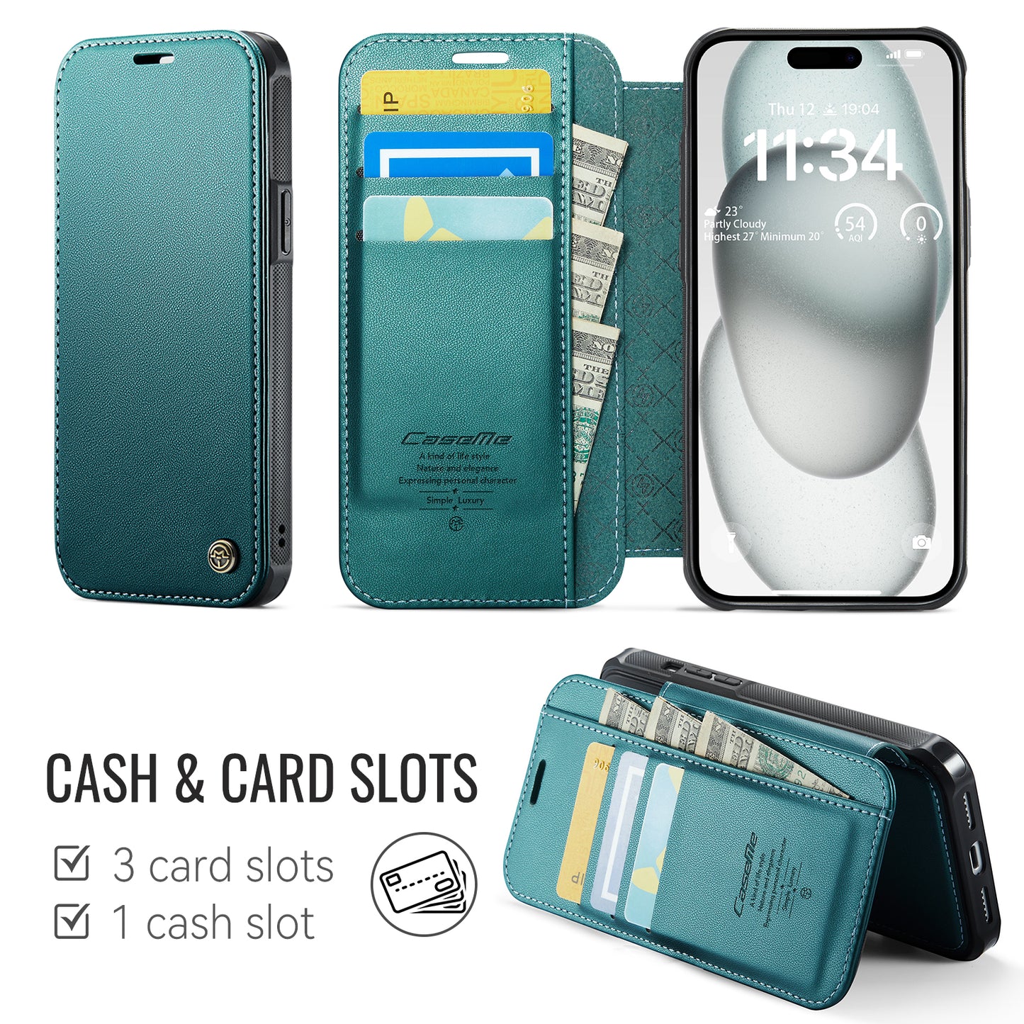 CASEME for iPhone 14 Case  053  Magnetic RFID Blocking Wallet Flip Leather Phone Cover