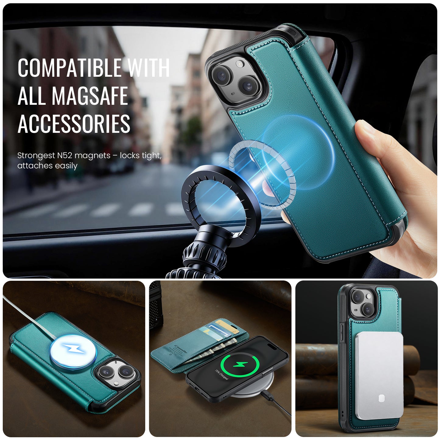 CASEME for iPhone 14 Case  053  Magnetic RFID Blocking Wallet Flip Leather Phone Cover
