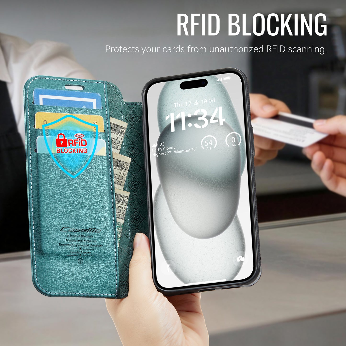CASEME for iPhone 14 Case  053  Magnetic RFID Blocking Wallet Flip Leather Phone Cover