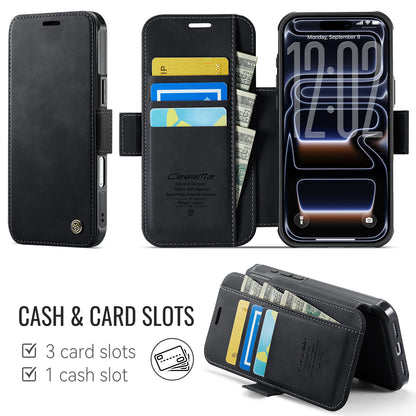 CASEME for iPhone 17 Pro Case  053  Magnetic RFID Blocking Wallet Flip Leather Phone Cover
