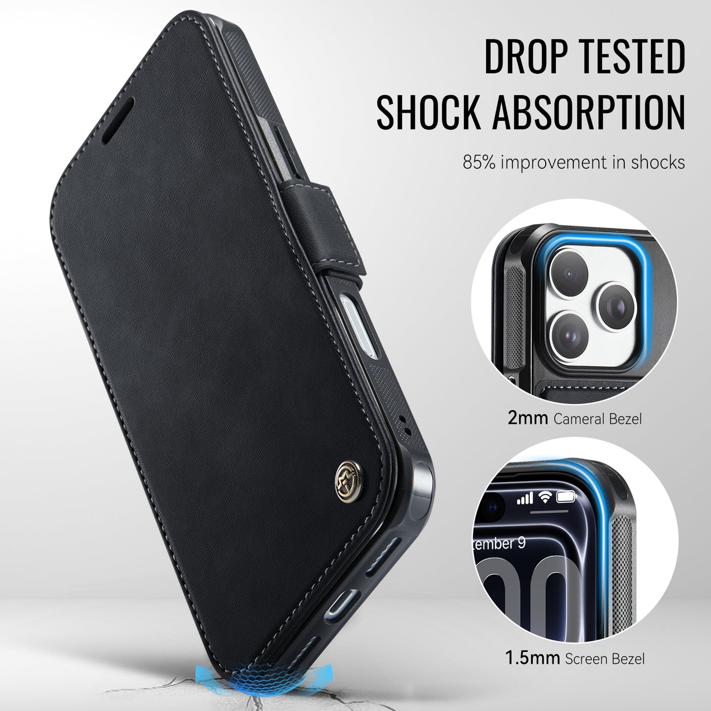 CASEME for iPhone 17 Pro Case  053  Magnetic RFID Blocking Wallet Flip Leather Phone Cover