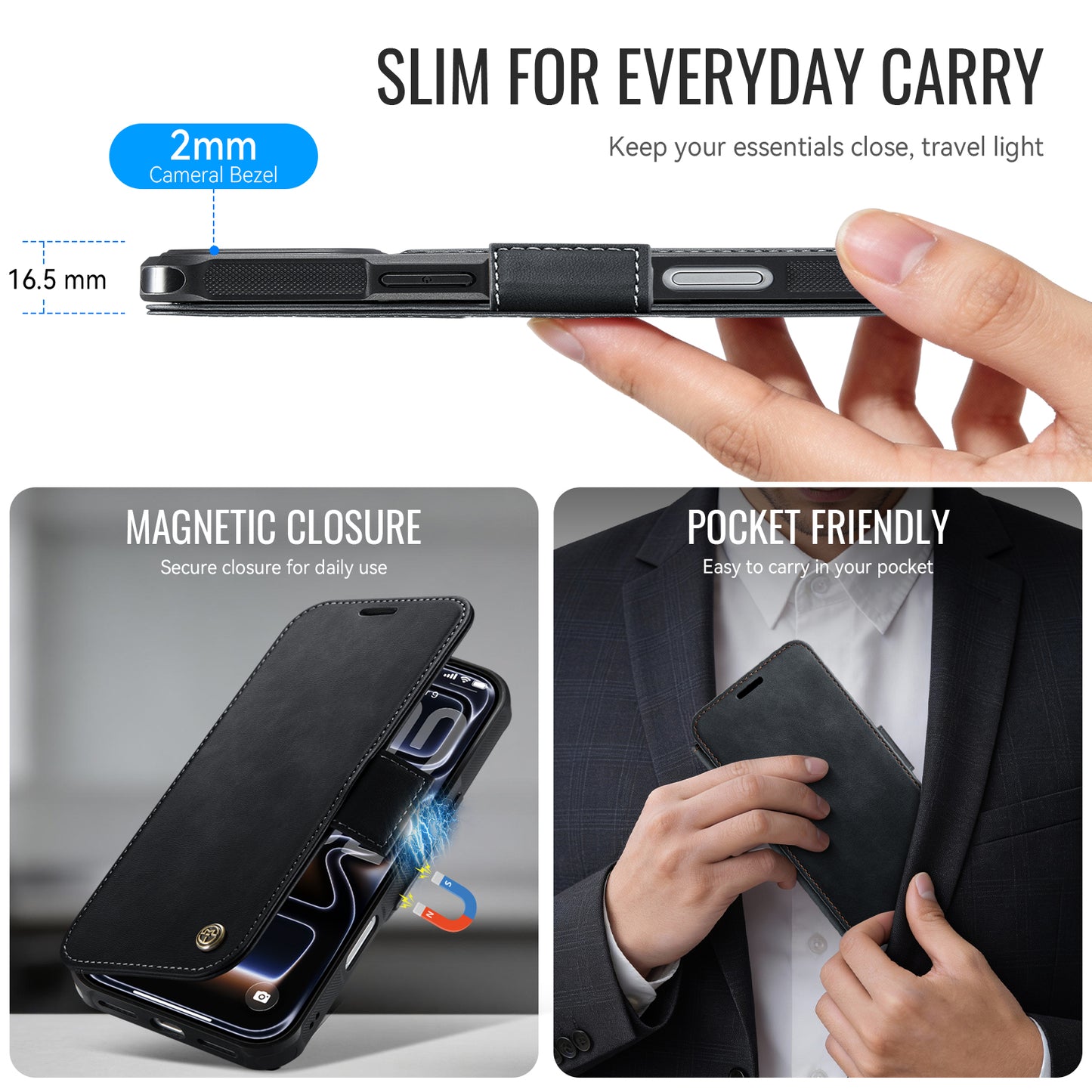 CASEME for iPhone 17 Pro Case  053  Magnetic RFID Blocking Wallet Flip Leather Phone Cover