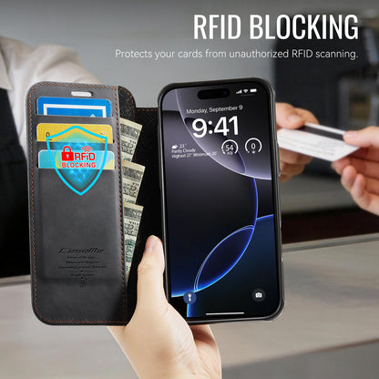 CASEME for iPhone 16 Pro Case  053  Magnetic RFID Blocking Wallet Flip Leather Phone Cover