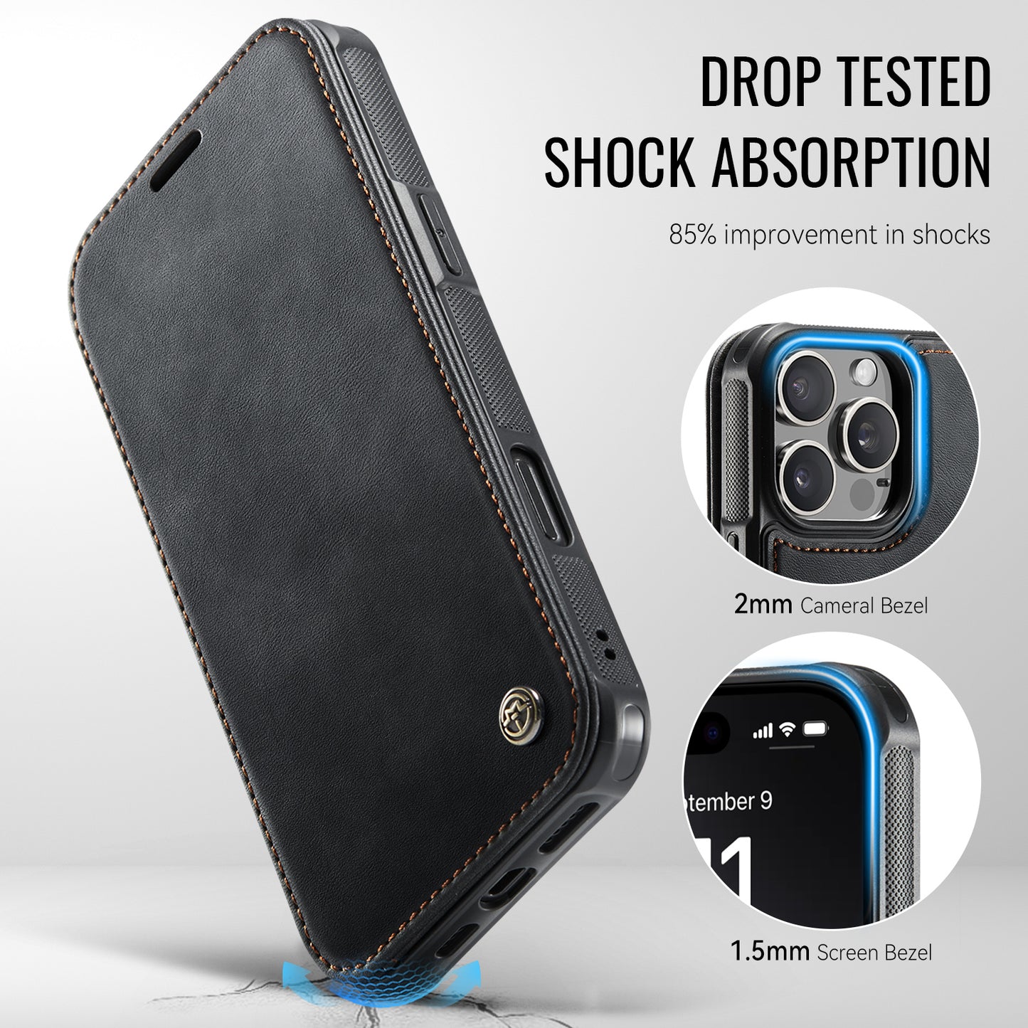 CASEME for iPhone 16 Pro Case  053  Magnetic RFID Blocking Wallet Flip Leather Phone Cover