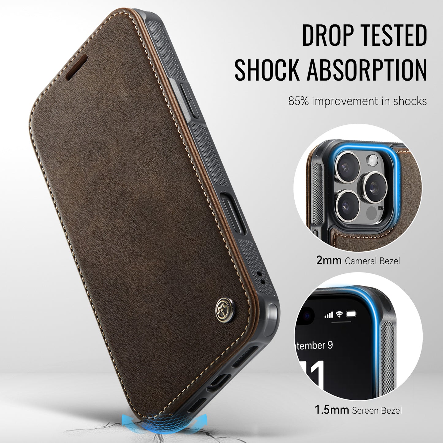 CASEME for iPhone 15 Pro Max Case  053  Magnetic RFID Blocking Wallet Flip Leather Phone Cover