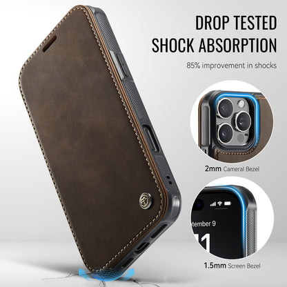 CASEME for iPhone 15 Pro Case  053  Magnetic RFID Blocking Wallet Flip Leather Phone Cover