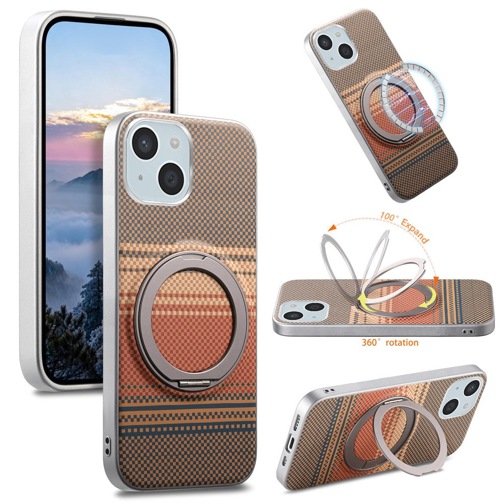 For iPhone 14 Case Magnetic Kickstand PU Leather + PC + TPU Gradient Phone Cover