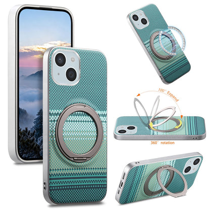 For iPhone 14 Case Magnetic Kickstand PU Leather + PC + TPU Gradient Phone Cover