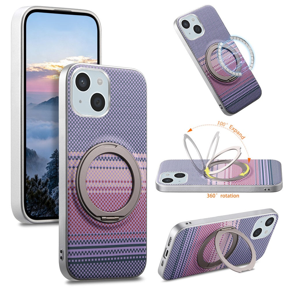 For iPhone 14 Case Magnetic Kickstand PU Leather + PC + TPU Gradient Phone Cover