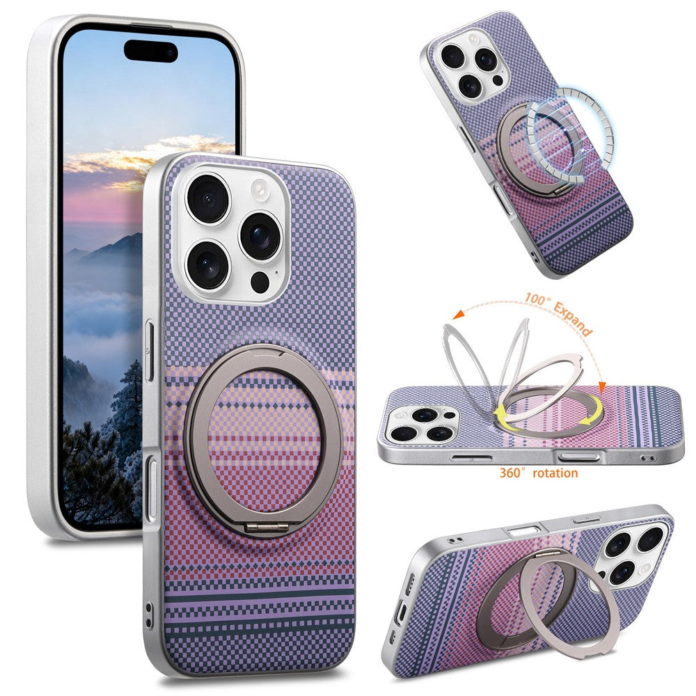 For iPhone 16 Pro Max Case Magnetic Kickstand PU Leather + PC + TPU Gradient Phone Cover