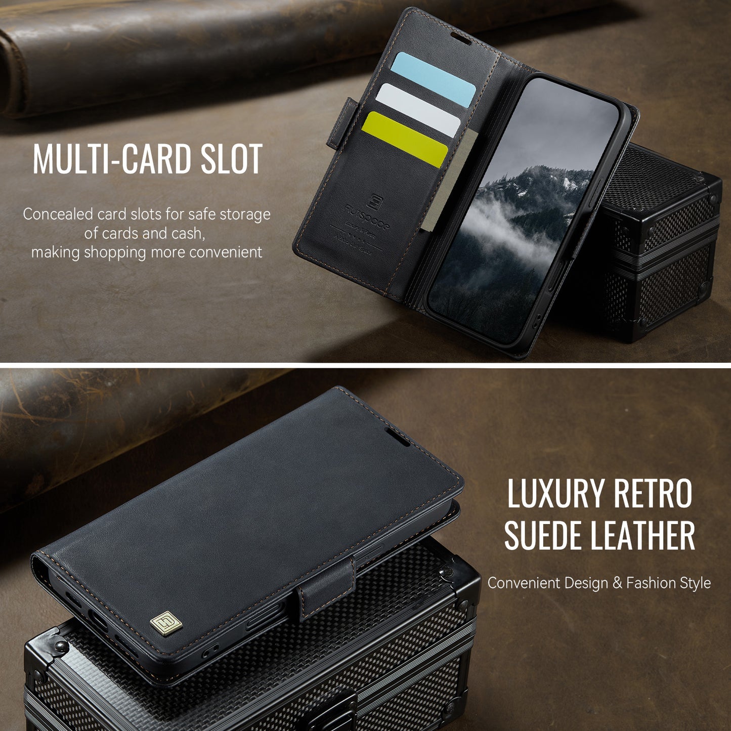 AUTSPACE for iPhone 17 Case  A11 RFID Blocking Retro Leather Cell Phone Wallet Cover