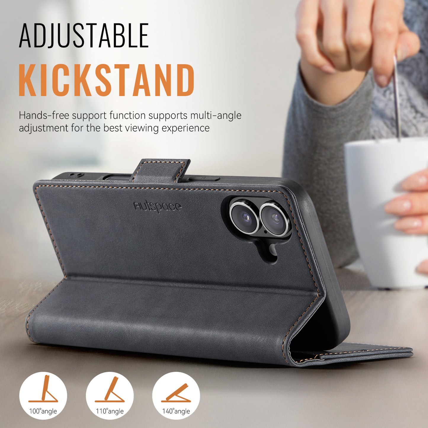 AUTSPACE for iPhone 17 Case  A11 RFID Blocking Retro Leather Cell Phone Wallet Cover