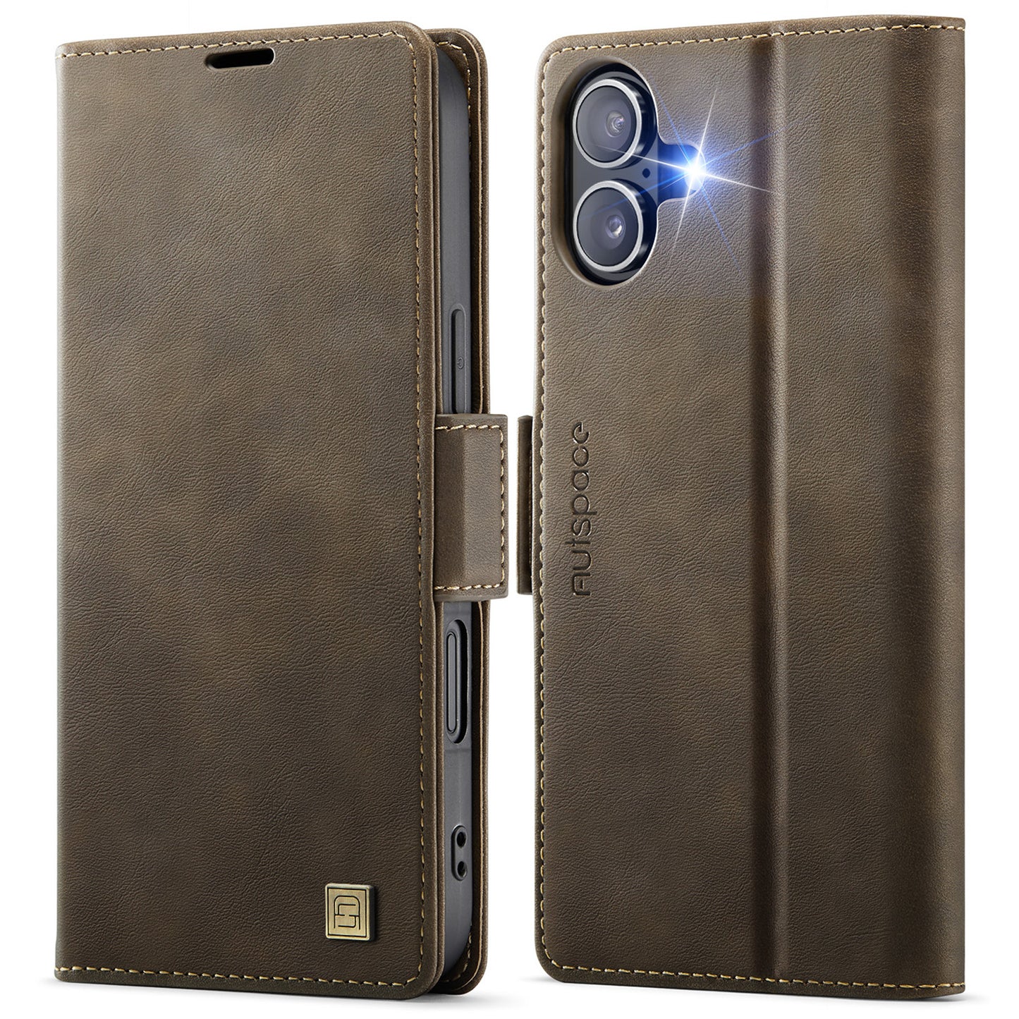 AUTSPACE for iPhone 17 Case  A11 RFID Blocking Retro Leather Cell Phone Wallet Cover