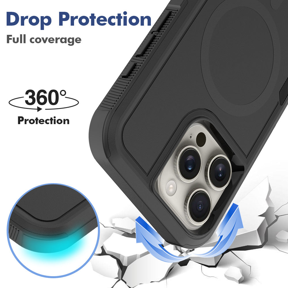 For iPhone 16 Pro Max Magnetic Case Dual Layer PC TPU Shockproof Phone Cover