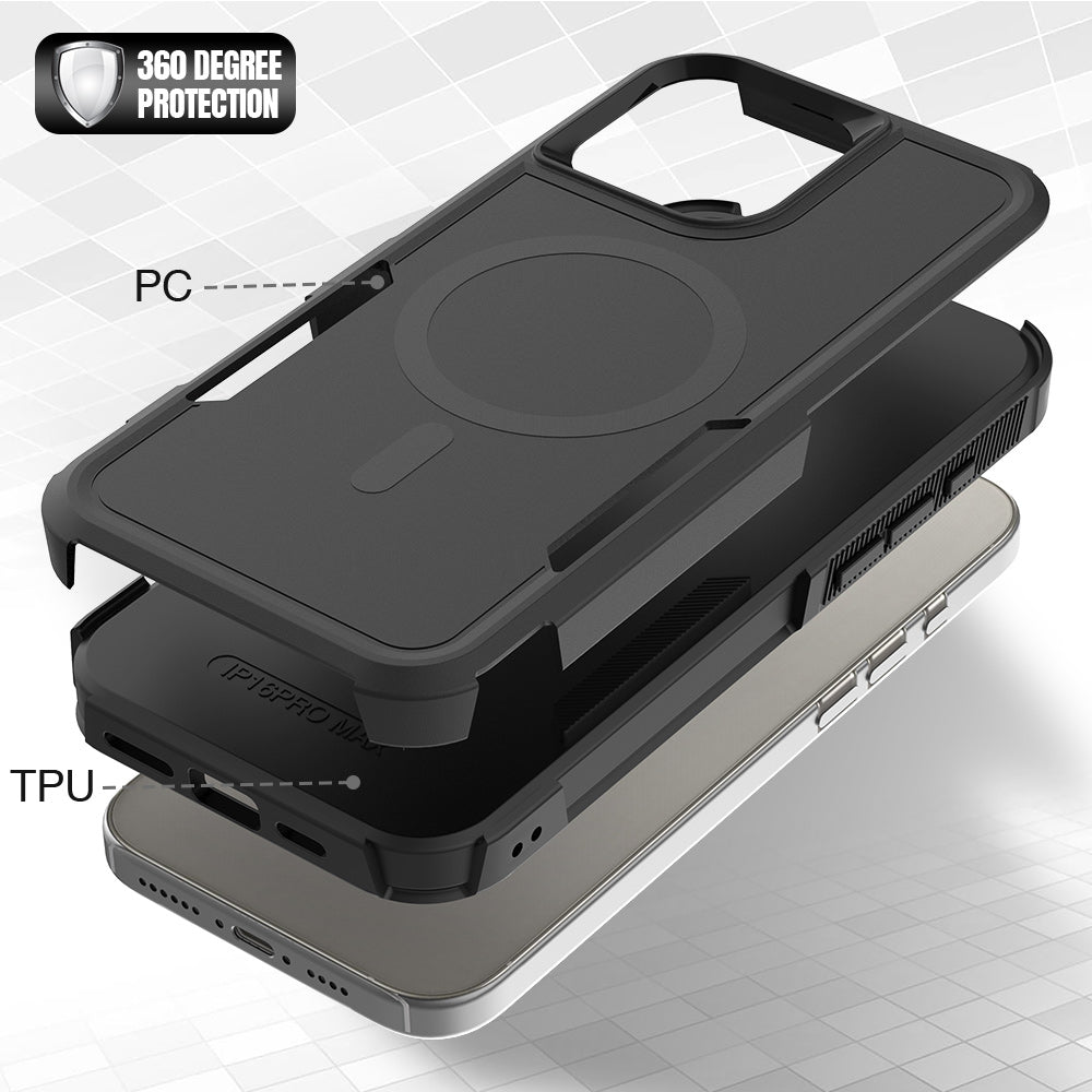 For iPhone 16 Pro Max Magnetic Case Dual Layer PC TPU Shockproof Phone Cover