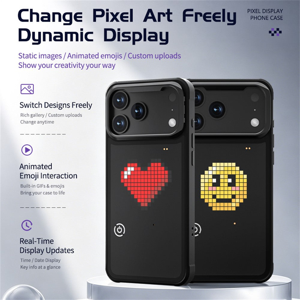For iPhone 17 Pro Max LED Pixel Case DIY Animated Custom Screen Phone Cover with Foldable Kickstand