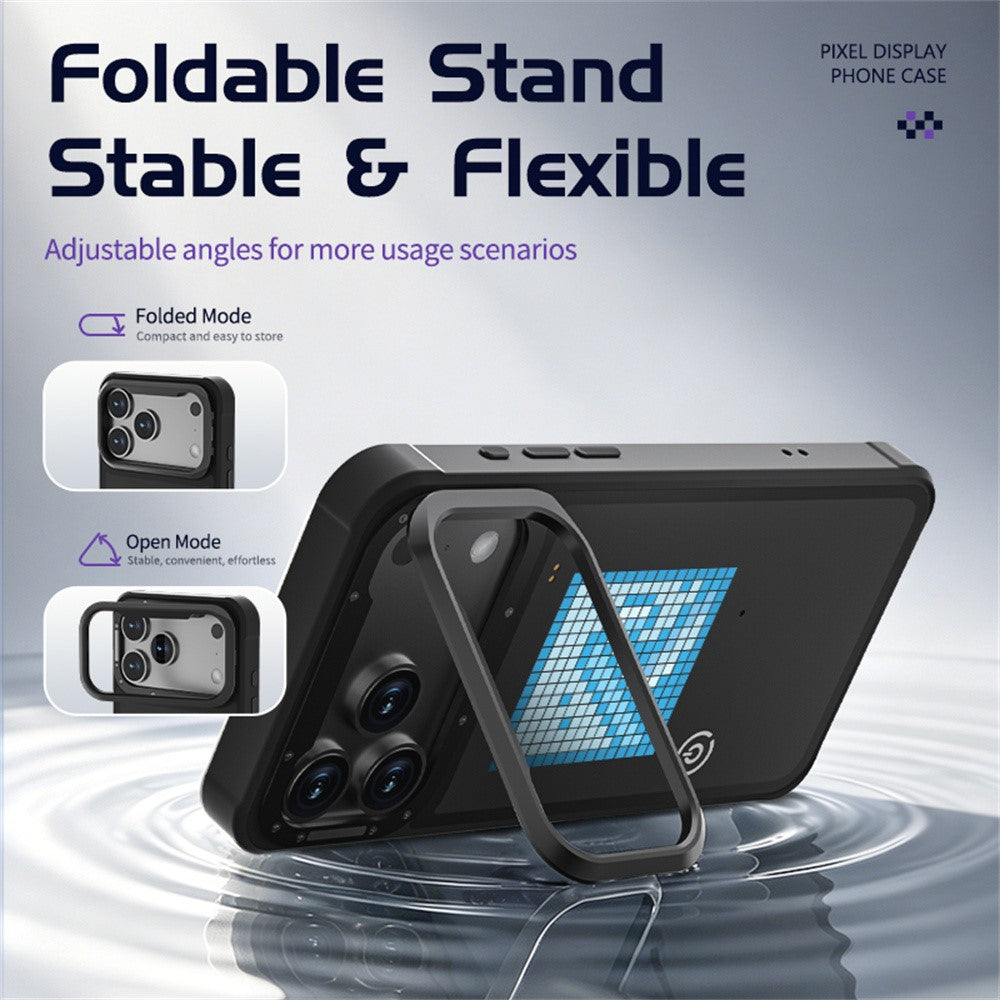 For iPhone 17 Pro Max LED Pixel Case DIY Animated Custom Screen Phone Cover with Foldable Kickstand
