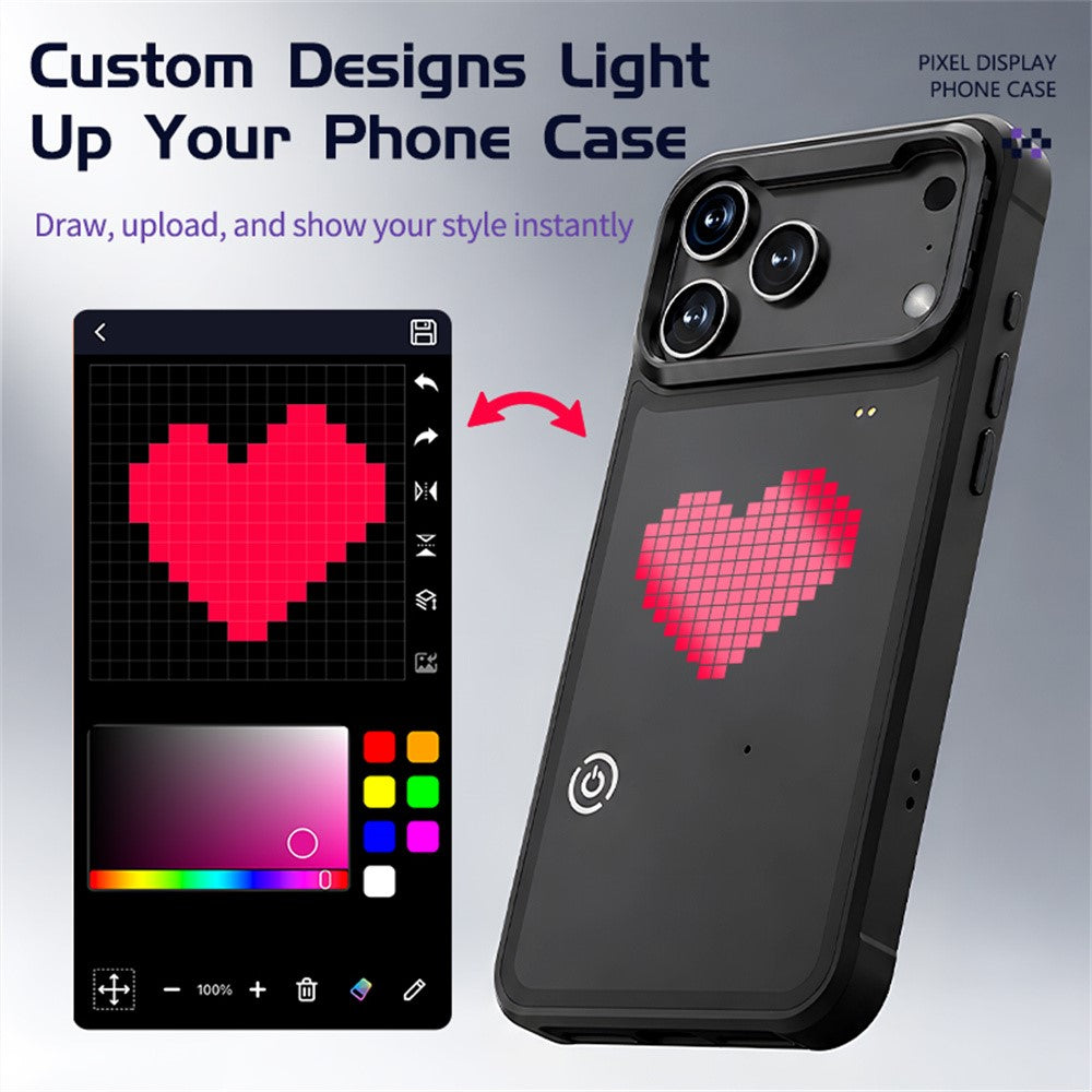 For iPhone 17 Pro Max LED Pixel Case DIY Animated Custom Screen Phone Cover with Foldable Kickstand