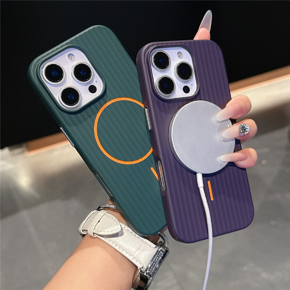 For iPhone 16 Pro Max Magnetic Case Corrugated Texture Hard PC Phone Protective Cover