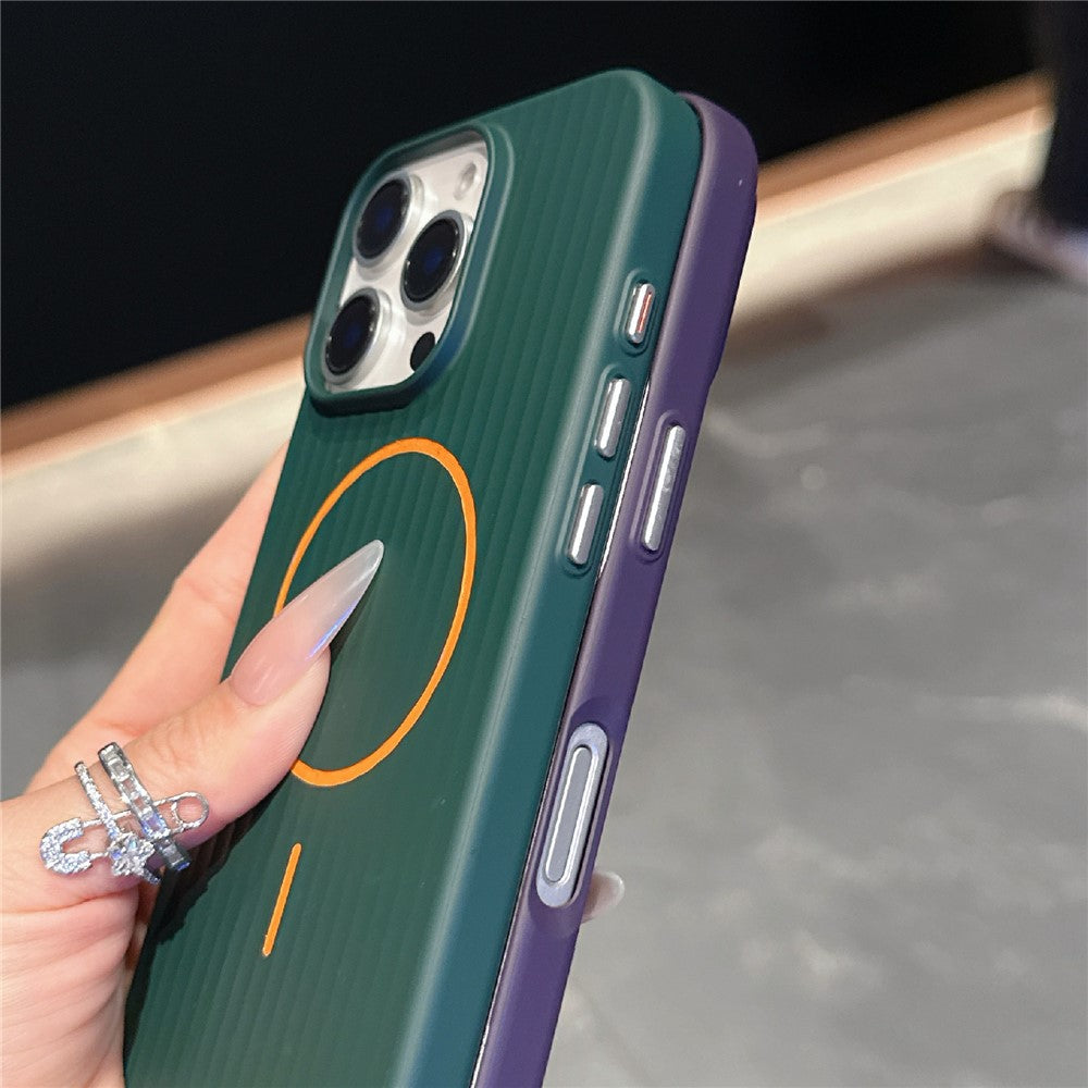 For iPhone 16 Pro Max Magnetic Case Corrugated Texture Hard PC Phone Protective Cover