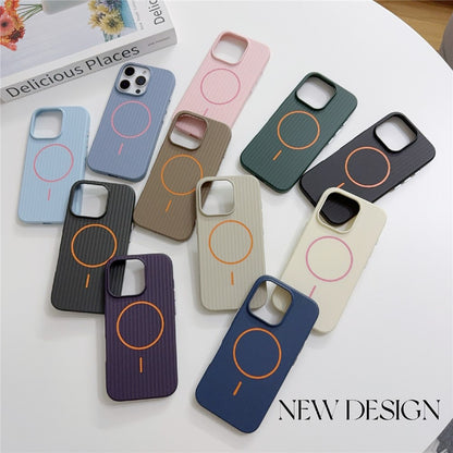 For iPhone 16 Pro Max Magnetic Case Corrugated Texture Hard PC Phone Protective Cover