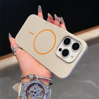 For iPhone 16 Pro Max Magnetic Case Corrugated Texture Hard PC Phone Protective Cover