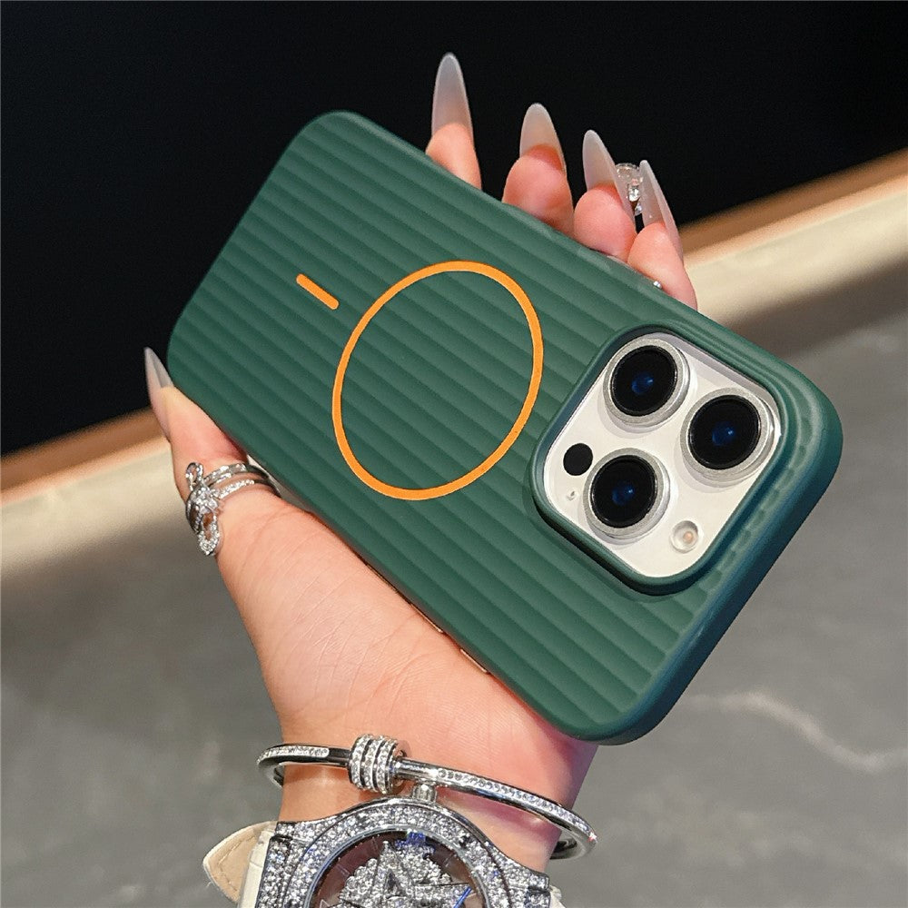 For iPhone 16 Pro Magnetic Case Corrugated Texture Hard PC Phone Protective Cover